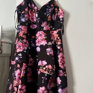 Floral Black Dress with Pink and Purple Accents